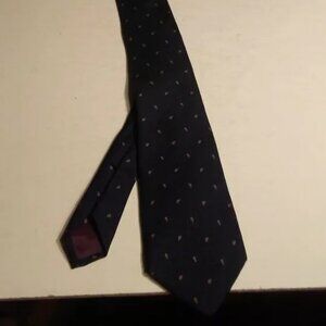 Allen Solly men's 100% silk tie, hand-sewn in USA; navy blue; small leaf pattern